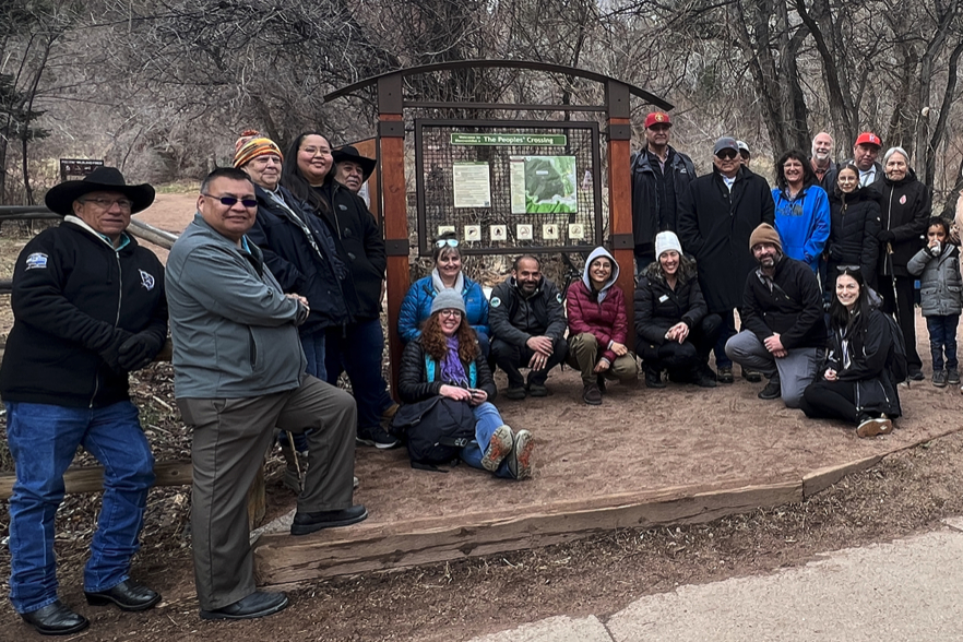 Arapaho and Cheyenne representatives with Boulder community members at The Peoples' Crossing.