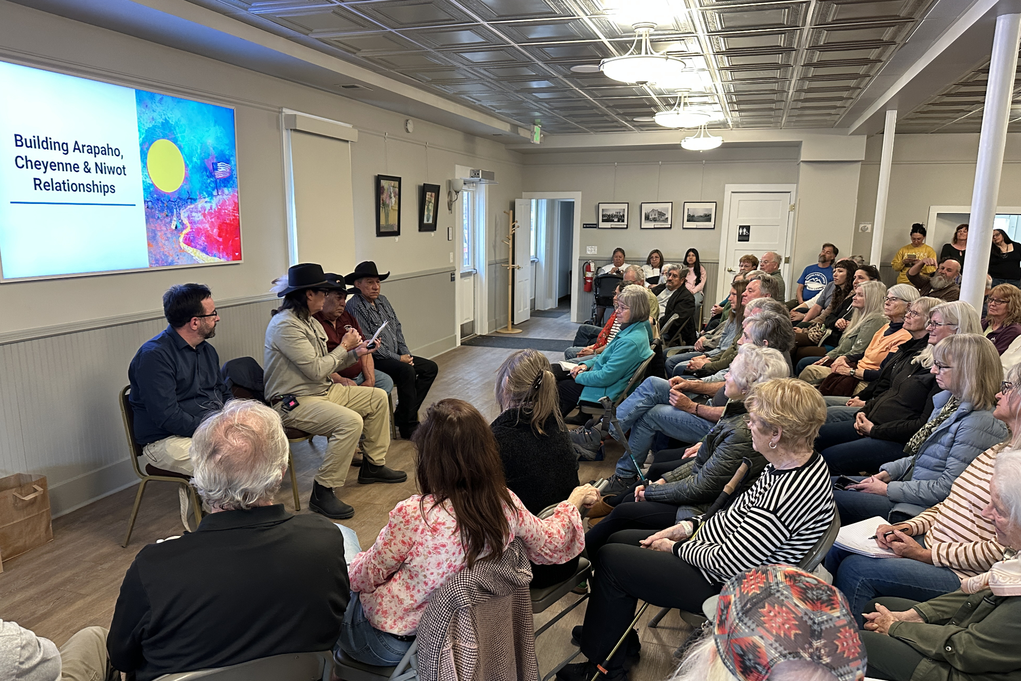 A full room of community members listening to Tribal Representatives at the March 2025 Niwot event.