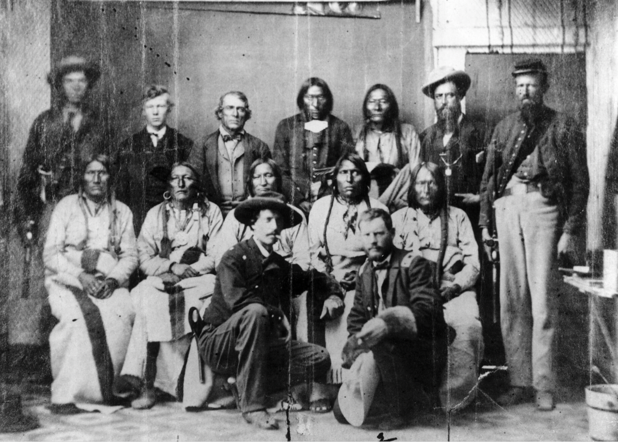 Camp Weld Peace Council photograph taken in Denver in September 1864, showing Arapaho representative Neva, Cheyenne leaders Black Kettle, White Antelope, Bull Bear, and others seeking peace before the Sand Creek Massacre.