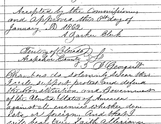 George Chambers' 1862 oath of office as one of Boulder County's first three commissioners