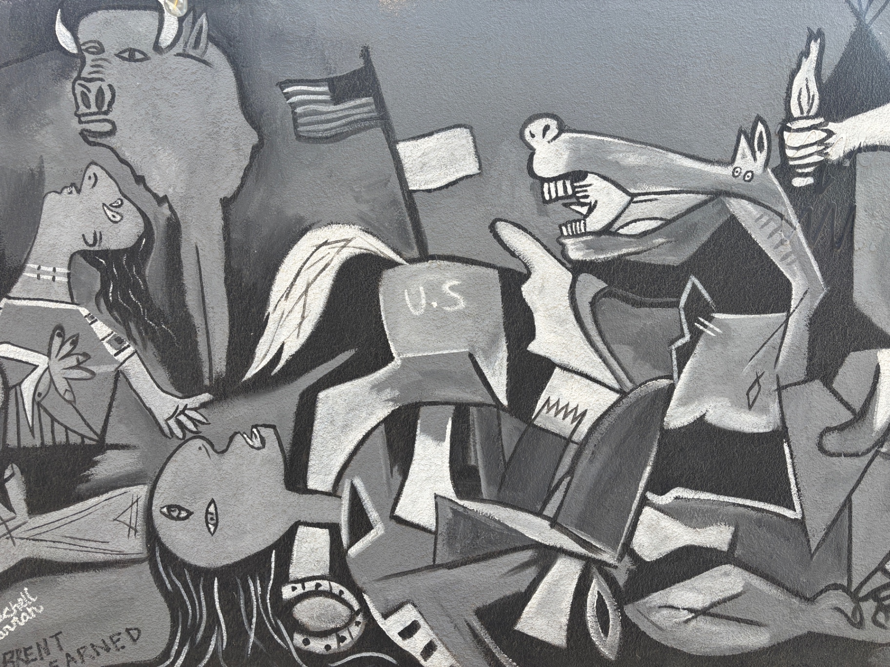 “Genocide Sand Creek Massacre” mural by Brent Learned
